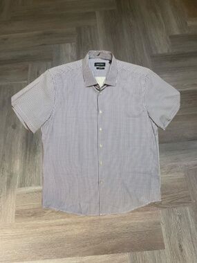 Nautica Slim Fit Navtech Gingham Short Sleeve Shirt Mens Large Blue White Preppy